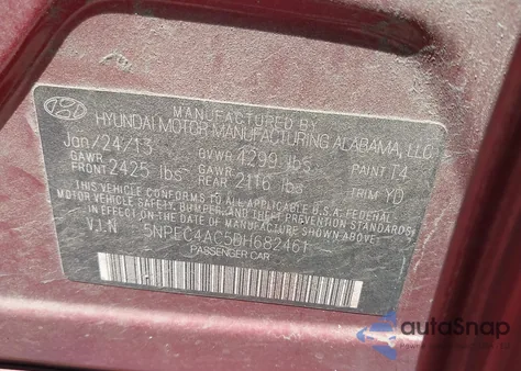 2013 Hyundai Sonata Limited z USA, uszkodzony, nr VIN 5NPEC4AC5DH682461